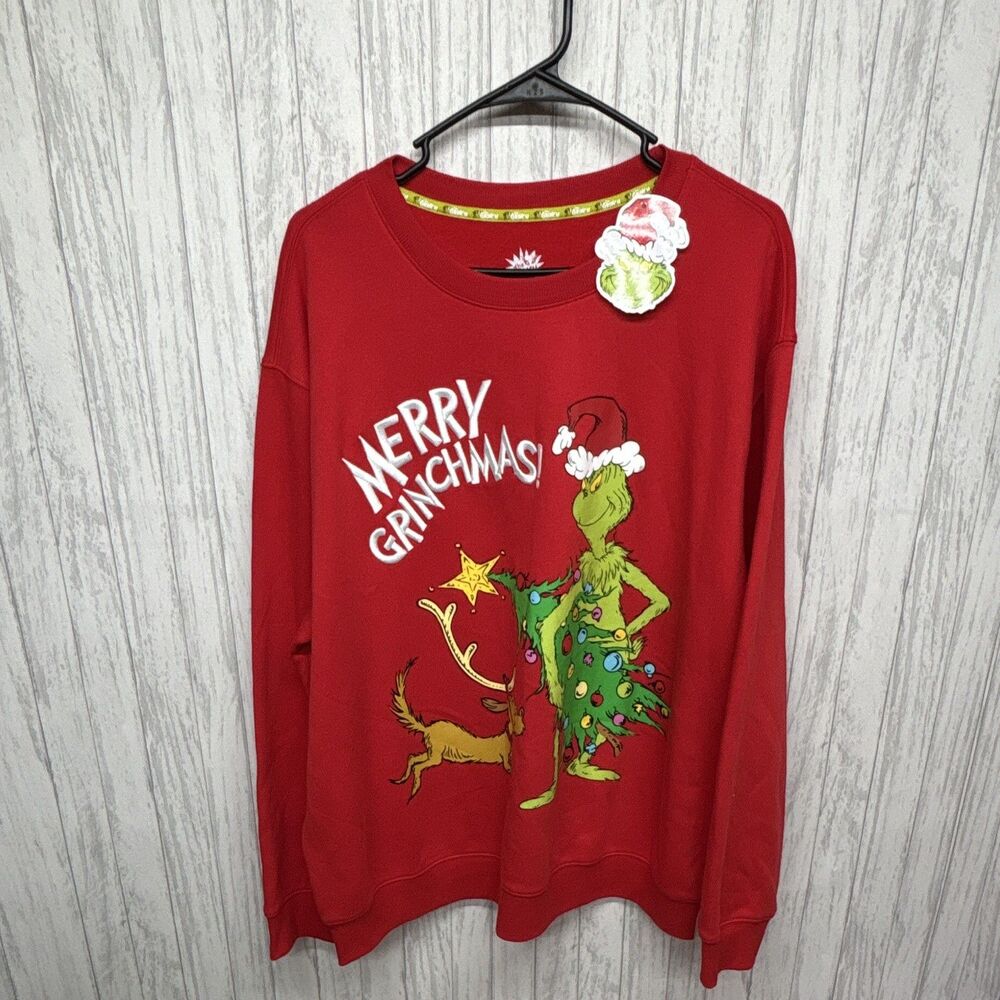 Mens Size 2X Hybrid Apparel Grinch Merry Grinchmas Red Crewneck Sweatshirt